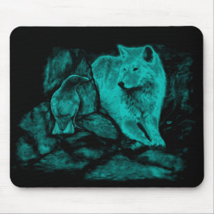 Tapis De Souris Loup et corbeau dans la nuit