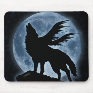 Tapis De Souris Loup et lune (avec des étoiles) Mousepad