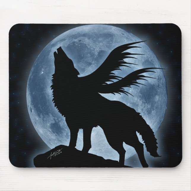 Tapis De Souris Loup et lune (avec des étoiles) Mousepad (Devant)