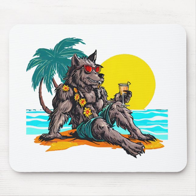Tapis De Souris loup-garou en vacances (Devant)