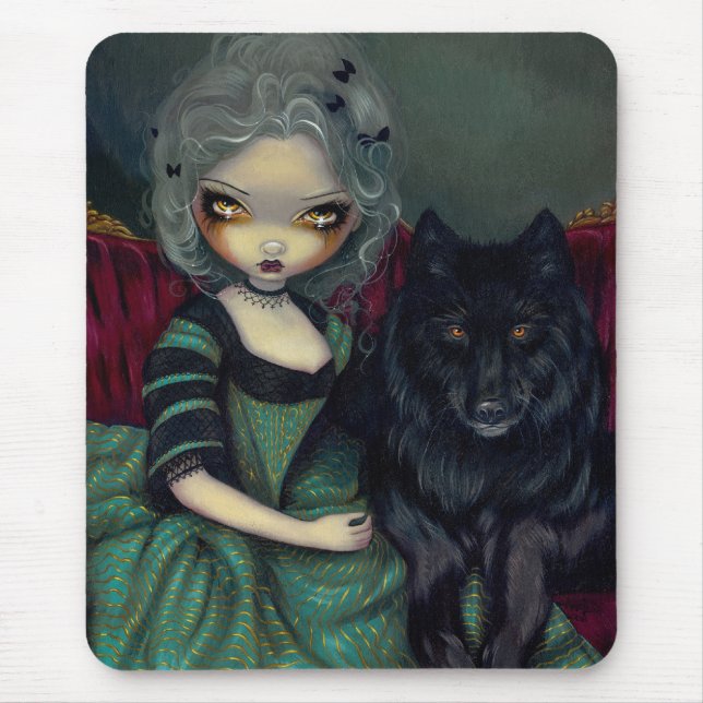 Tapis De Souris Loup-Garou :  Loup gothique rococo Noir Mousepad (Devant)