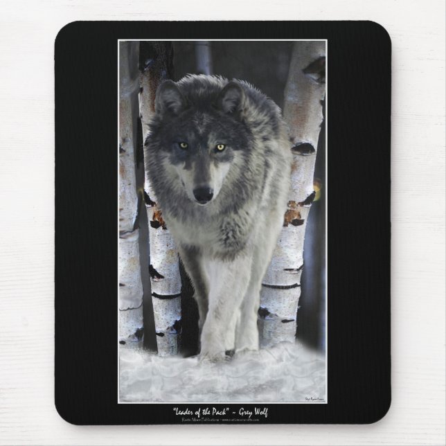 Tapis De Souris Loup gris alpha et bouleaux d'hiver (Devant)