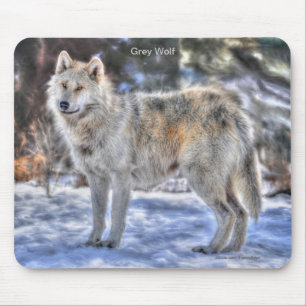 Tapis De Souris Loup gris clair et neige d'hiver