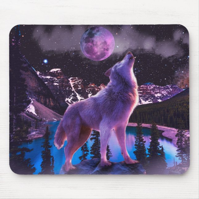 Tapis De Souris Loup gris hurlant dans la forêt (Devant)