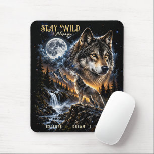 Tapis De Souris Loup hurlant à la lune Forêt Faune Nature