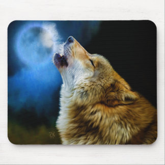 Tapis De Souris Loup hurlant sous la Pleine lune