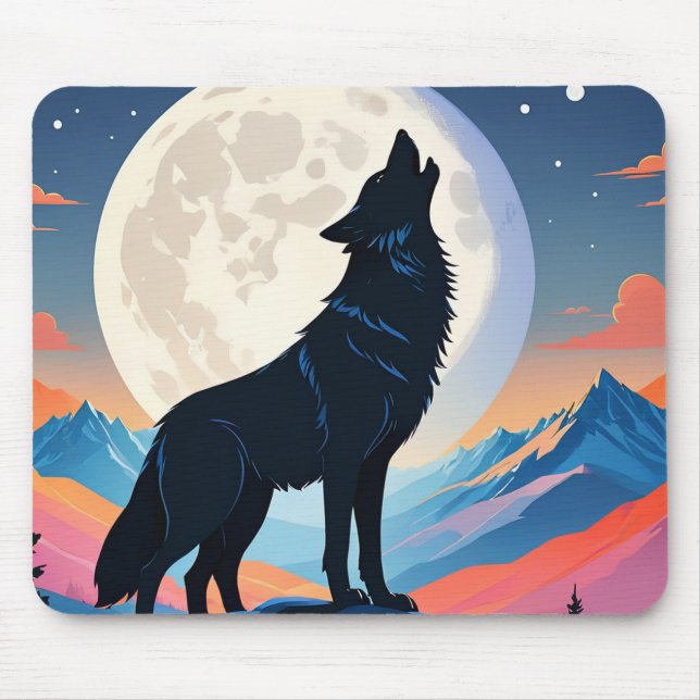 Tapis De Souris Loup hurlant Sur La Lune (Devant)