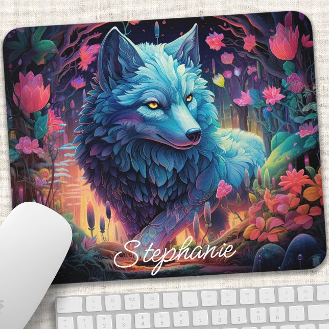 Tapis De Souris Loup mystique floral personnalisé (Créateur téléchargé)