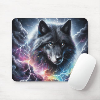 Tapis De Souris Loup noir avec éclairs