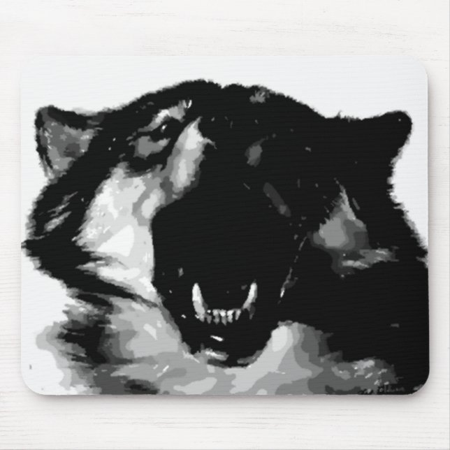 Tapis De Souris Loup noir et blanc (Devant)
