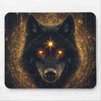 Tapis De Souris Loup noir mystique Sigil doré