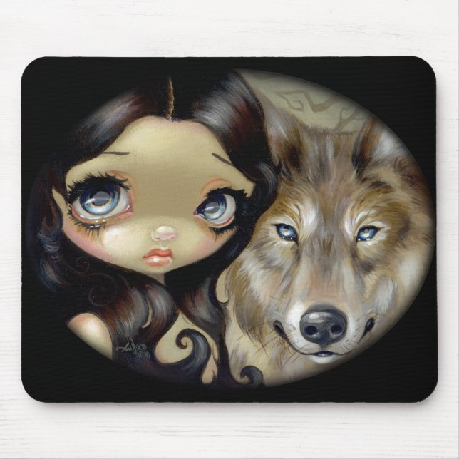 Tapis De Souris "Loup observé par argent" Mousepad (Devant)