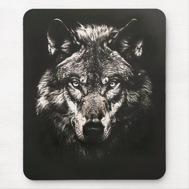 Tapis De Souris Loup sauvage monochrome majestueux (Devant)