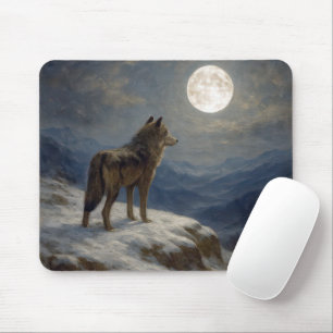 Tapis De Souris Loup solitaire sur un sommet de montagne au clair 