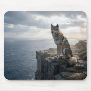 Tapis De Souris Loup Solitaire Sur une Falaise Océanique Rocheuse