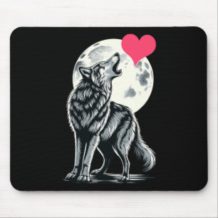 Tapis De Souris Loup tenant un cœur Saint-Valentin Jolies Loups Va