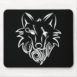 Tapis De Souris Loup tribal noir et blanc