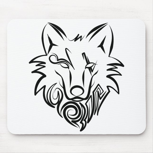 Tapis De Souris Loup tribal noir et blanc (Devant)