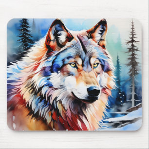 Tapis De Souris Loup vibrant en neige