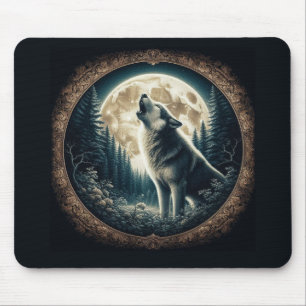 Tapis De Souris Loup vintage et lune classique