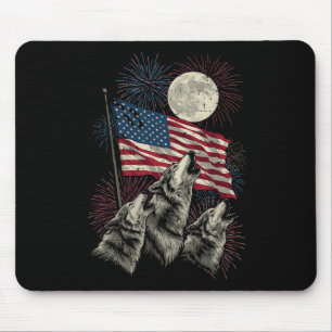Tapis De Souris Loups de la Lune du 4 Juillet Mème Drôle Drapeau U