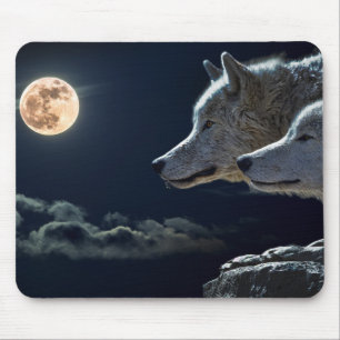 Tapis De Souris Loups de loup hurlant à la Pleine lune la nuit