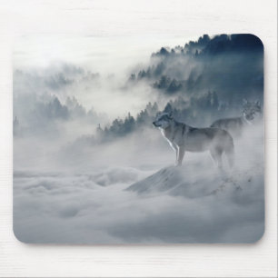 Tapis De Souris Loups majestueux dans la fosse forestière