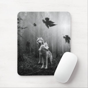 Tapis De Souris Loups merveilleux Noir et Blanc Leaf nous seul