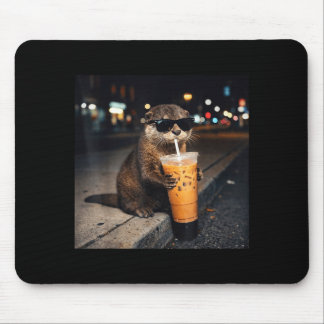 Tapis De Souris Loutre cool buvant du café au lait glacé pour homm