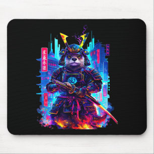 Tapis De Souris Loutre Katana Cyberpunk Néon Samouraï Art Japonais