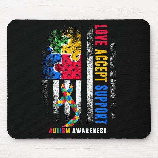 Tapis De Souris Love Accepter Support Sensibilisation sur l'autism (Devant)