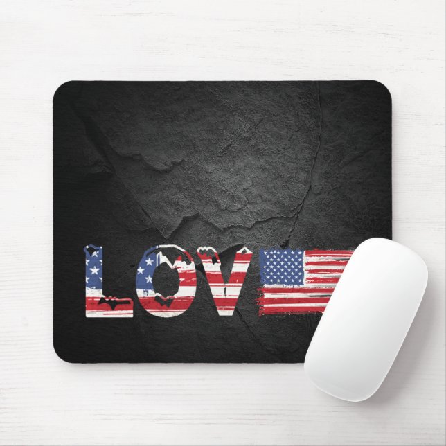 Tapis De Souris Love American Flag sur Black Rock (Avec souris)