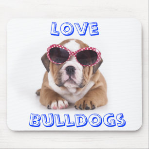 Tapis de souris Love Bulldogs, Bulldog avec lunett
