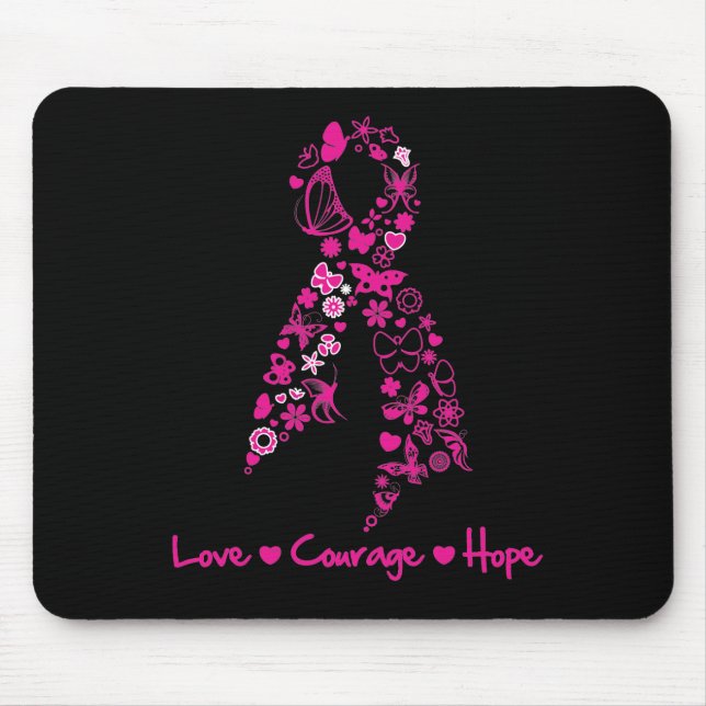Tapis De Souris Love Courage Hope Ruban papillon - Cancer du sein (Devant)