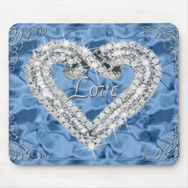 Tapis De Souris Love Diamond Coeur Bleu Souris Pad (Devant)