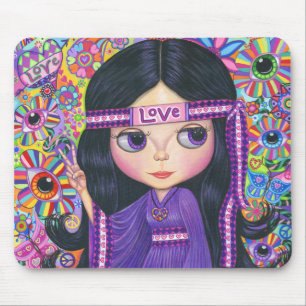 Tapis De Souris Love Headband Hippie Girl Doll Purple Psychedelic