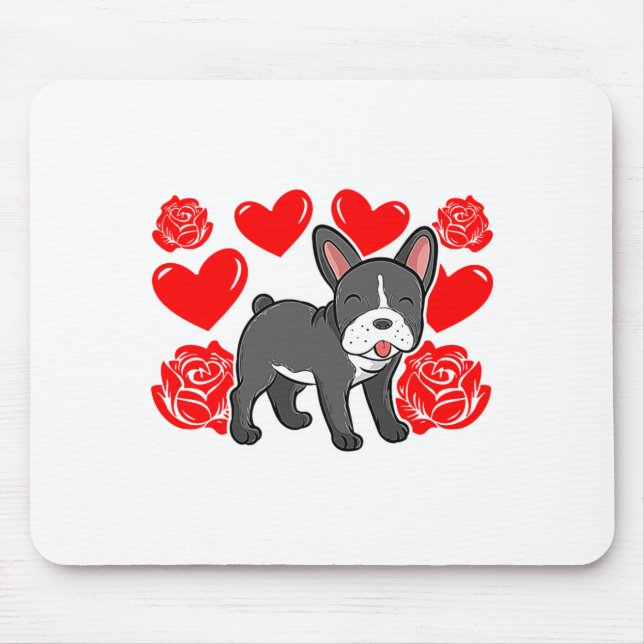 Tapis De Souris Love Heart Valentines Day Roses French Bulldog Bo  (Devant)