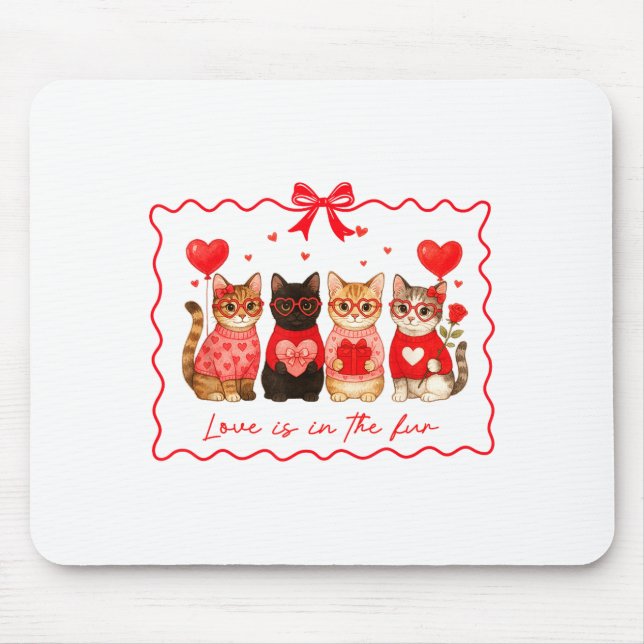 Tapis De Souris Love Is In The Fur Cat Lovers Valentines Cute Cats (Devant)