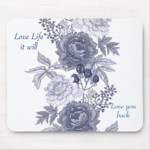 Tapis De Souris Love Life Blue Floral Mouse pad