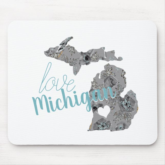 Tapis De Souris Love Michigan Floral Rempli Silhouette (Devant)