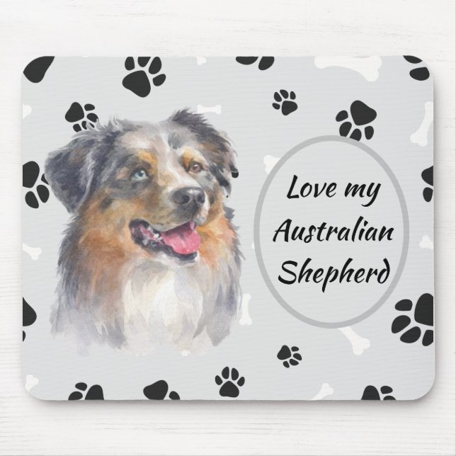 Tapis De Souris Love My Australian Shepherd Dog Pawprint Mouse Pa (Devant)
