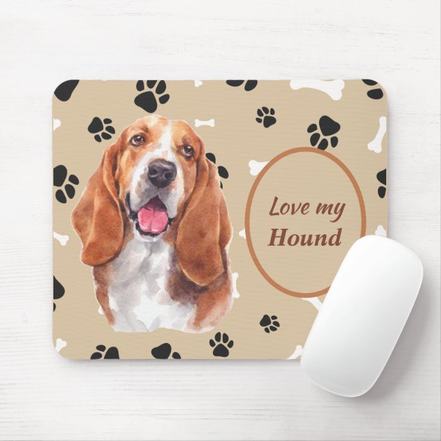 Tapis De Souris Love My Basset Hound Dog Pawprint (Avec souris)