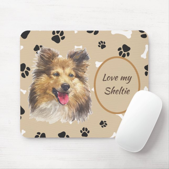 Tapis De Souris Love My Shetland Sheepdog Pawprint (Avec souris)