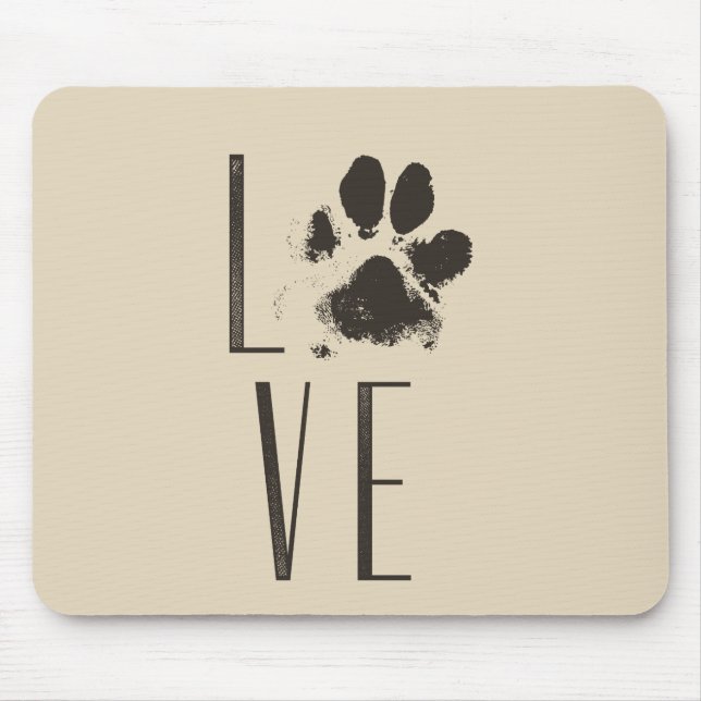 Tapis De Souris Love Pet Paw Print Brown Grunge Typografy (Devant)