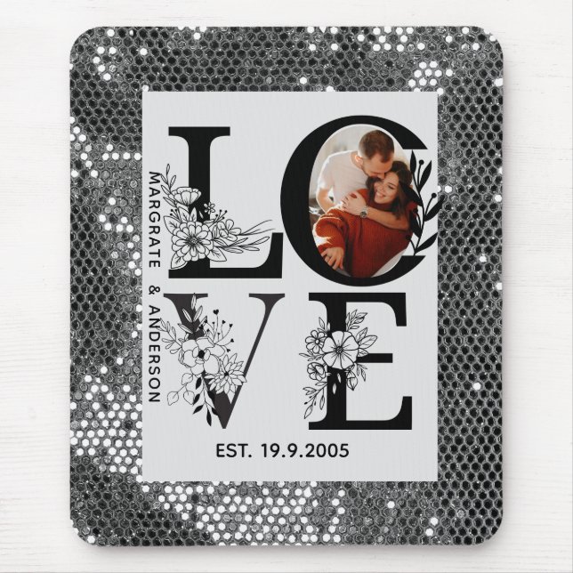 Tapis De Souris Love photo simple modern personalised gift silver (Devant)