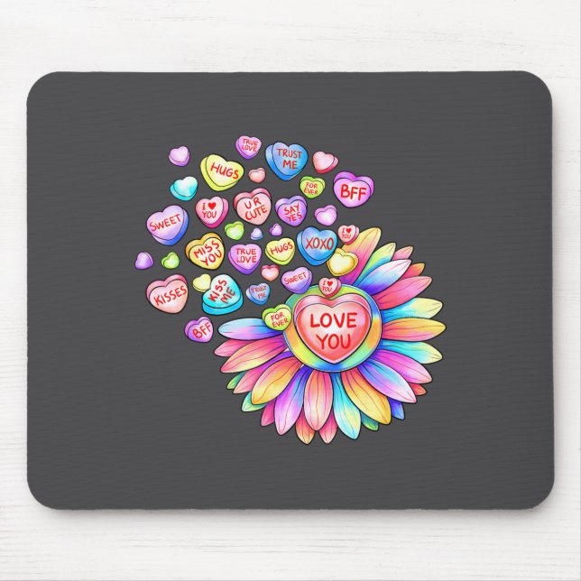 Tapis De Souris Love Sunflower Hearts Candy Valentines Day Womens  (Devant)