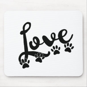 Tapis De Souris Love Typographie Avec Empreintes de pattes de chie