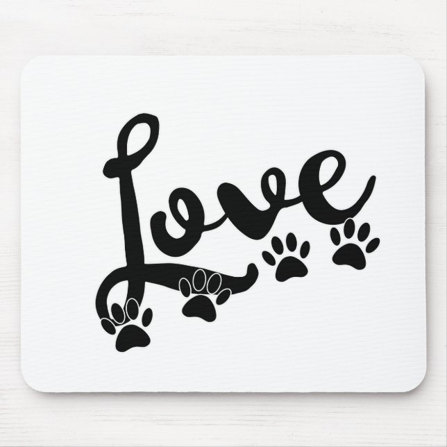 Tapis De Souris Love Typographie Avec Empreintes de pattes de chie (Devant)