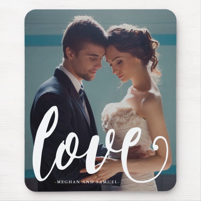 Tapis De Souris Love Typographie Photo et nom Mousepad (Devant)