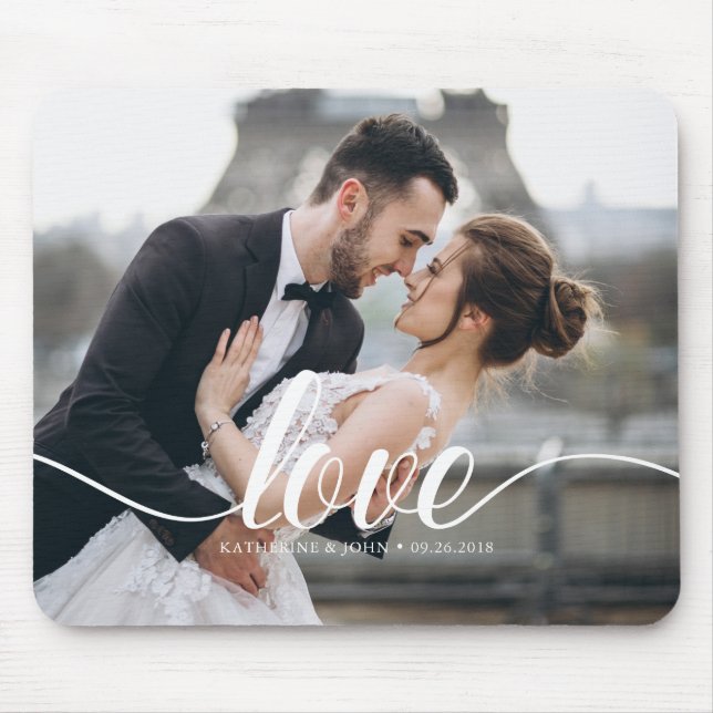 Tapis De Souris Love" Typographie superposer photo personnalisée (Devant)
